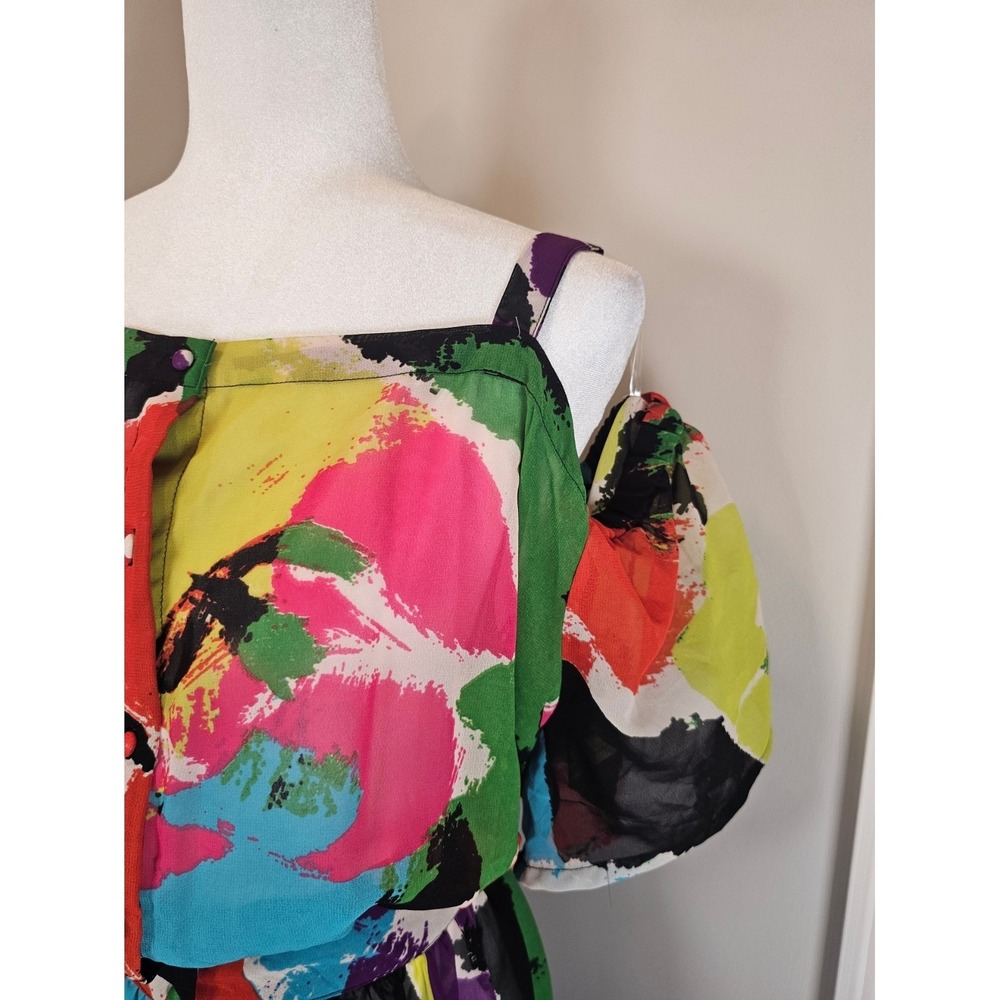 Ashley Stewart Multi Color Abstract High Low Maxi Dress Cold Shoulder Plus 26/28 - Picture 6 of 11